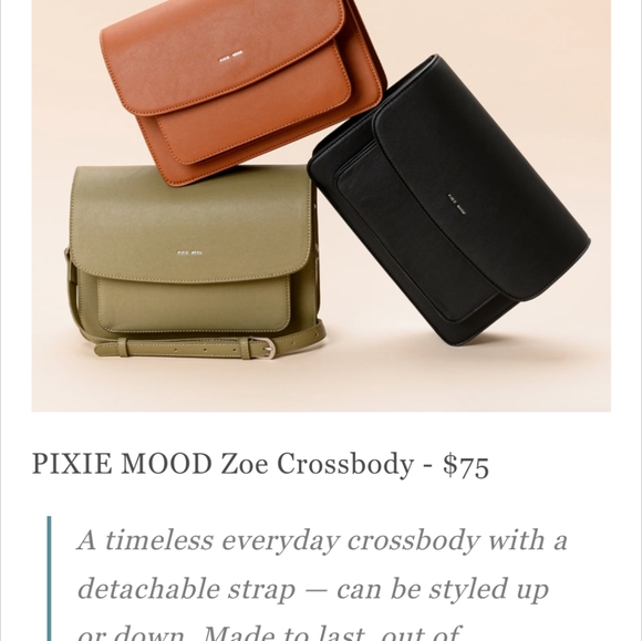 NWOT Pixie Mood Zoe Adjustable Crossbody Shoulder Bag Vegan Leather Brown - Picture 4 of 6